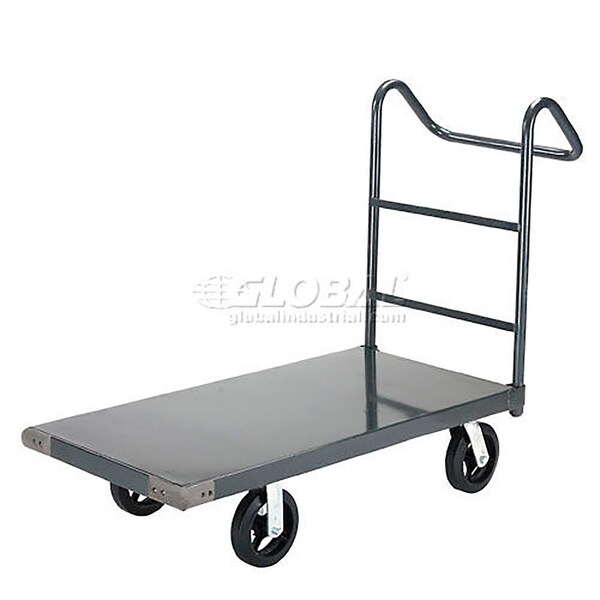 Global Industrial Platform Truck w/Steel Deck, 8 Rubber Casters with Ergo Handle, 48 x 24, 2400 Lb. Capacity 952132E - main